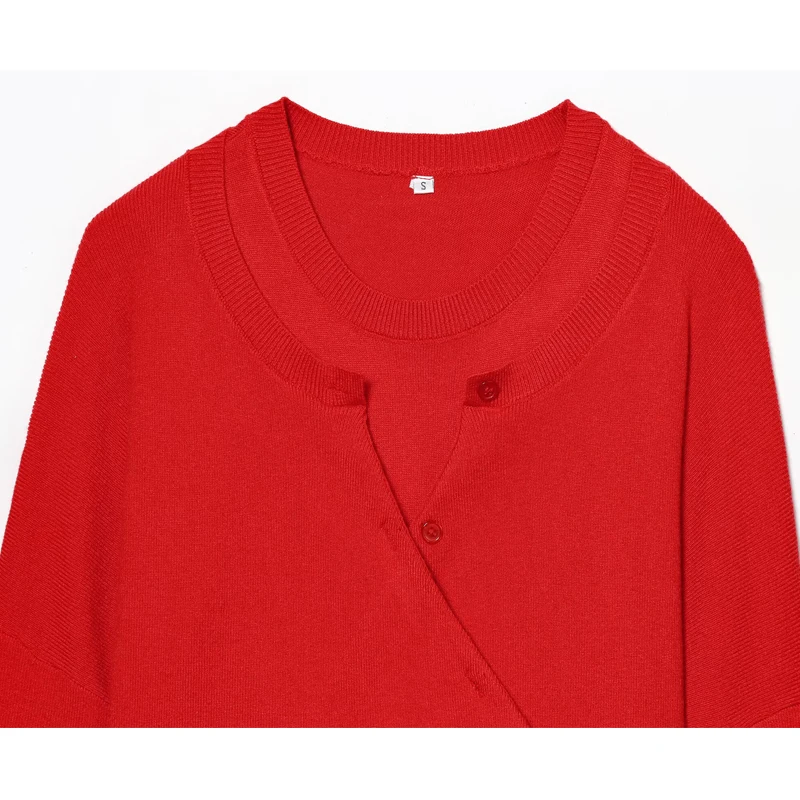 HXAO Knit Women's Sweater Tops Long Sleeve Double Layer Off Shoulder Sweater Autumn Slim Fit Red Sweater Knitting Jumper