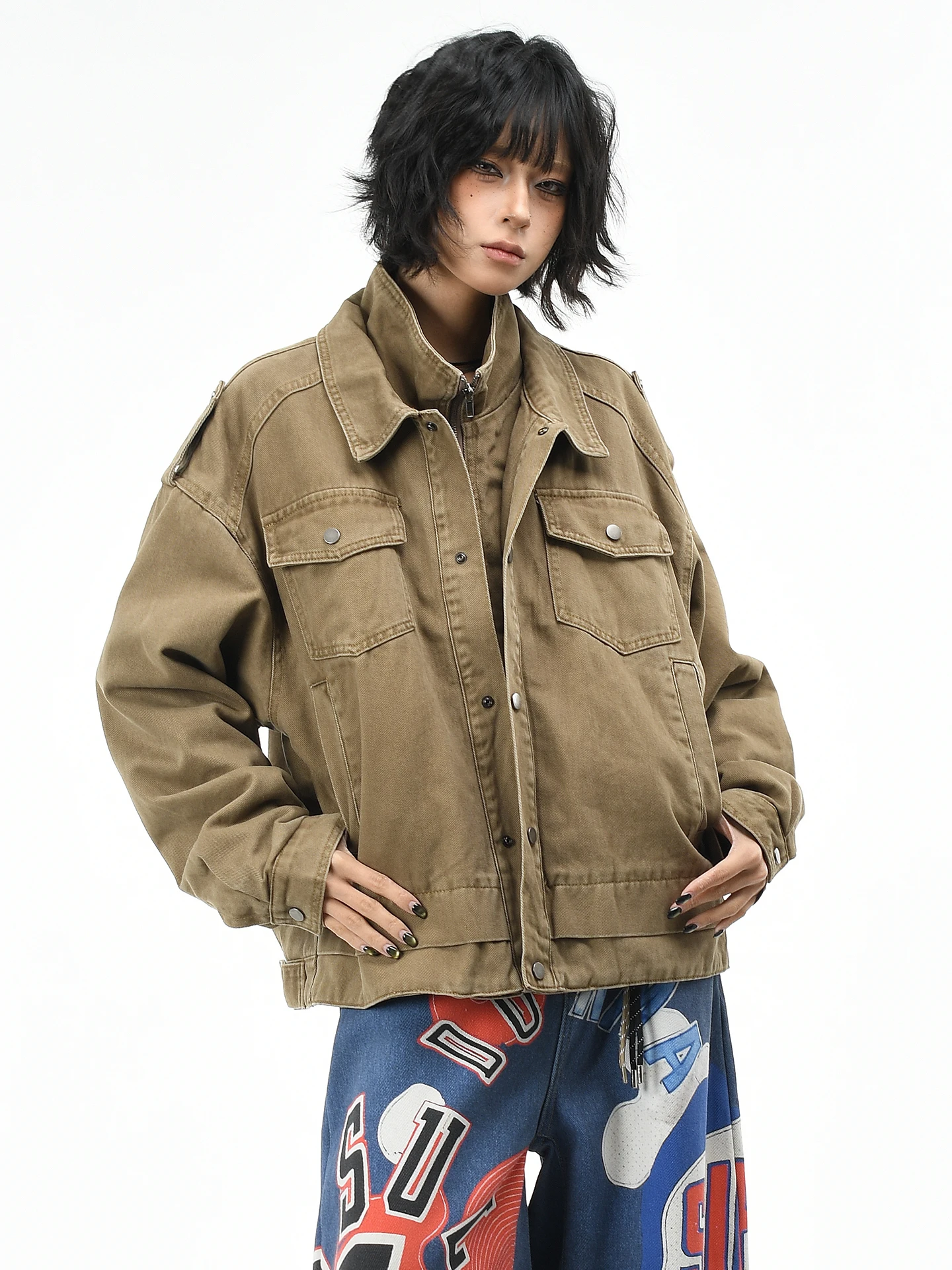 

Оригинальная американская ретро-куртка из стираного хлопка, зимняя теплая, широкая, с эффектом двухслойности, для повседневной носки, модное хлопковое пальто