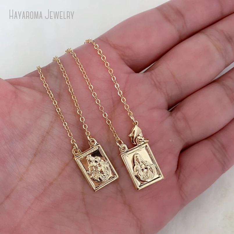 10Pcs Gold Color Scapular Necklace Escapulario Our Lady Of Mount Carmel Sacred Heart Virgin Mary Religious Catholic Jewelry