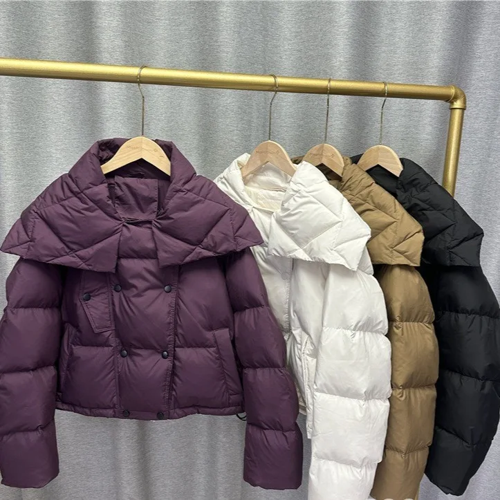 

Новинка 2023 года, женская короткая куртка-пуховик, осень-зима, легкое белое пальто на утином пуху, двубортная модная теплая верхняя одежда для женщин