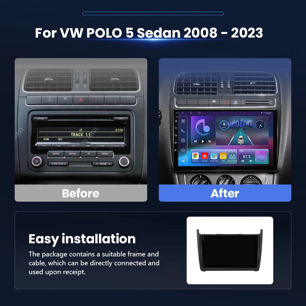 Android 16 Car Radio Navigation Multimedia Player Carplay Auto For Volkswagen VW POLO 5 Sedan 2008 2009 - 2023 Stereo WIFI+4G BT