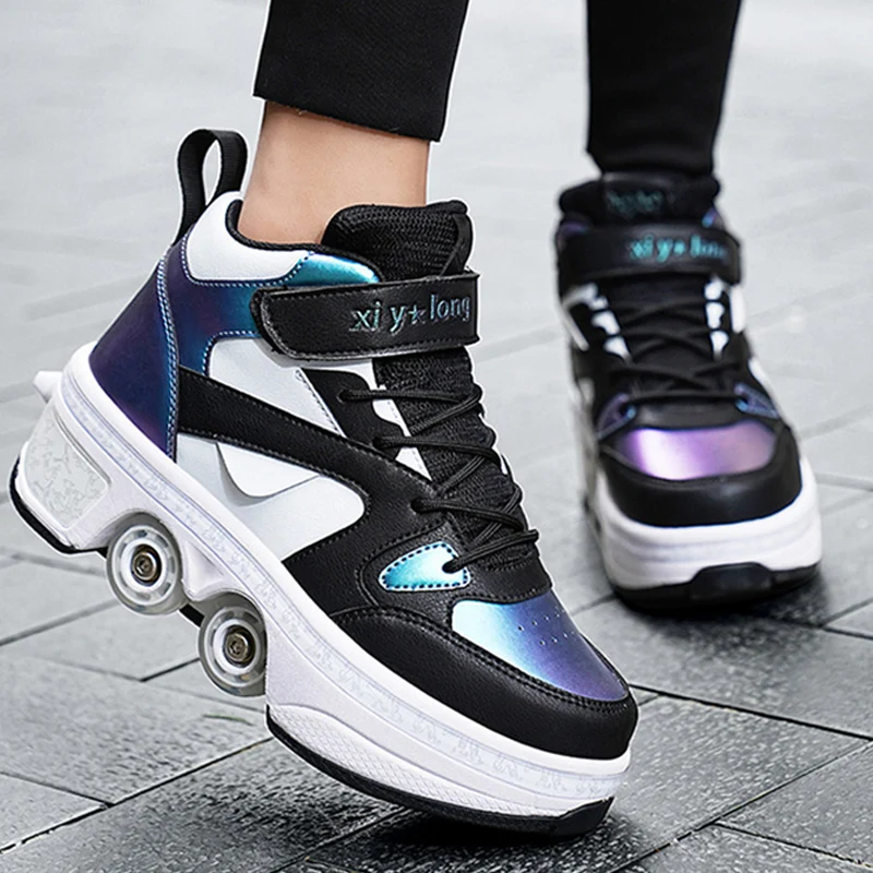 

Deformation Parkour Sneakers, 4 Wheels Roller Skates, Roller Skating Shoes, Street Urban Fitness Roller Skates, Skating Shoes