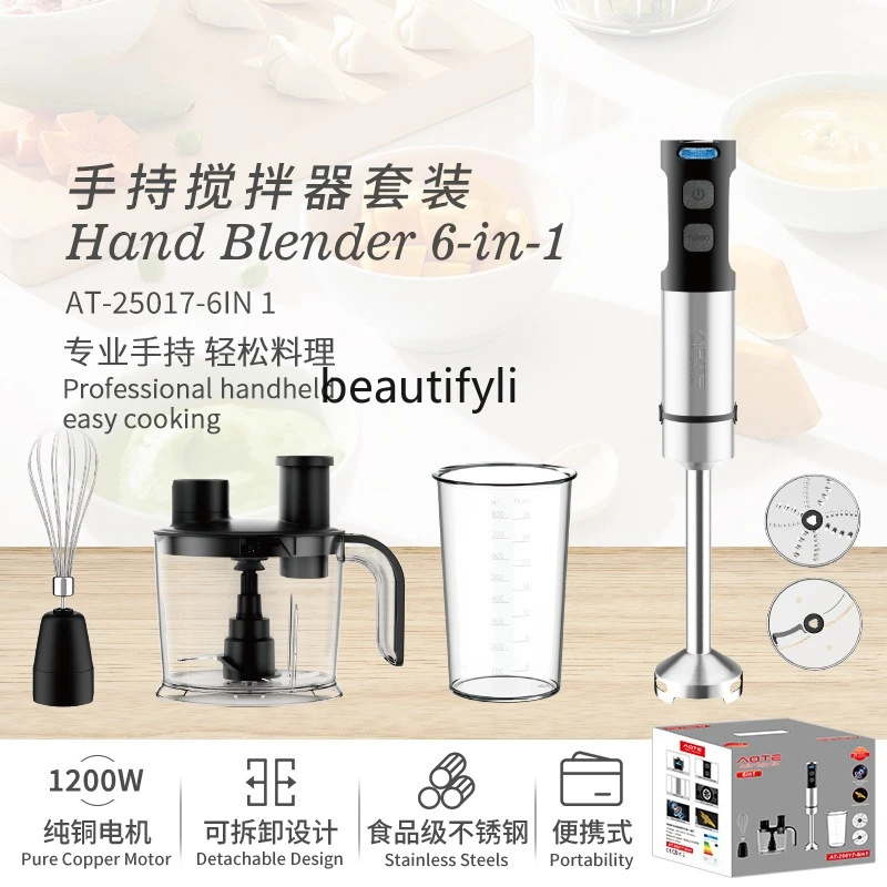 Multifunktionale Kochmaschine, Handmixer aus Edelstahl für den Haushalt, 6-in-1-Elektromixer