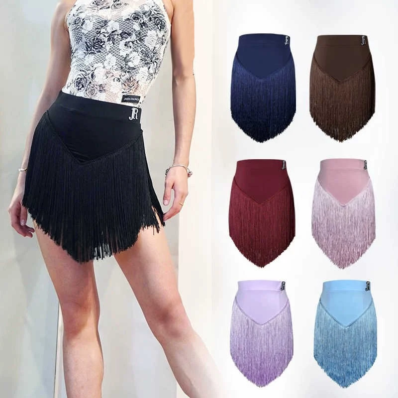 

Latin Dance Costume Women Tango Waltz Prom Performance Skirt Training Clothes Line Dance Clothing 7 Colors Fringe Skirt VBH1592