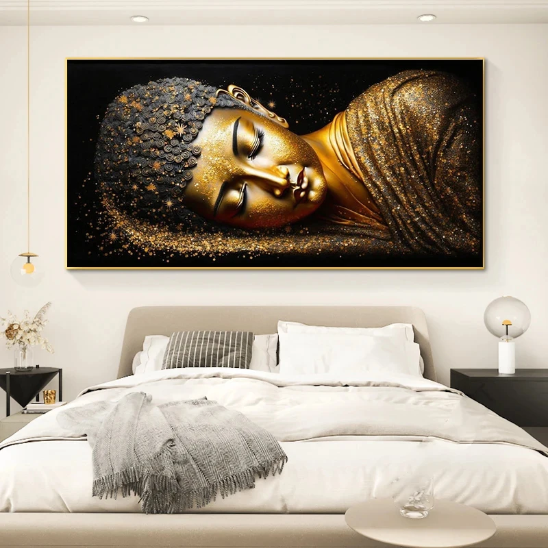 Buddhist Icons Large Diamond Painting Full Square Round 5D DIY Reclining Golden Lying Buddha Statue  Mosaic Cross Stitch Y1309