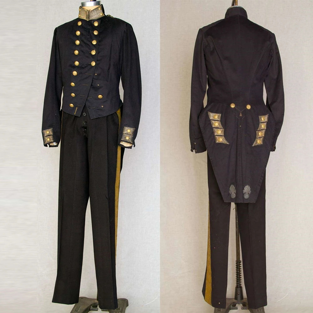 1800s Men's Deacon Uniform Suit Victorian Regency Hussar Military Jacket Pants Full Set Colonial Civil War Officer Tuxedo Suit