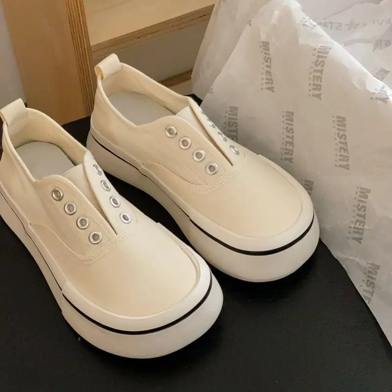 Ladies Shoes White Women Footwear Slip On Low Canvas Walking Comfortable And Elegant A Stylish Offer Y2k Fashion Casual 39