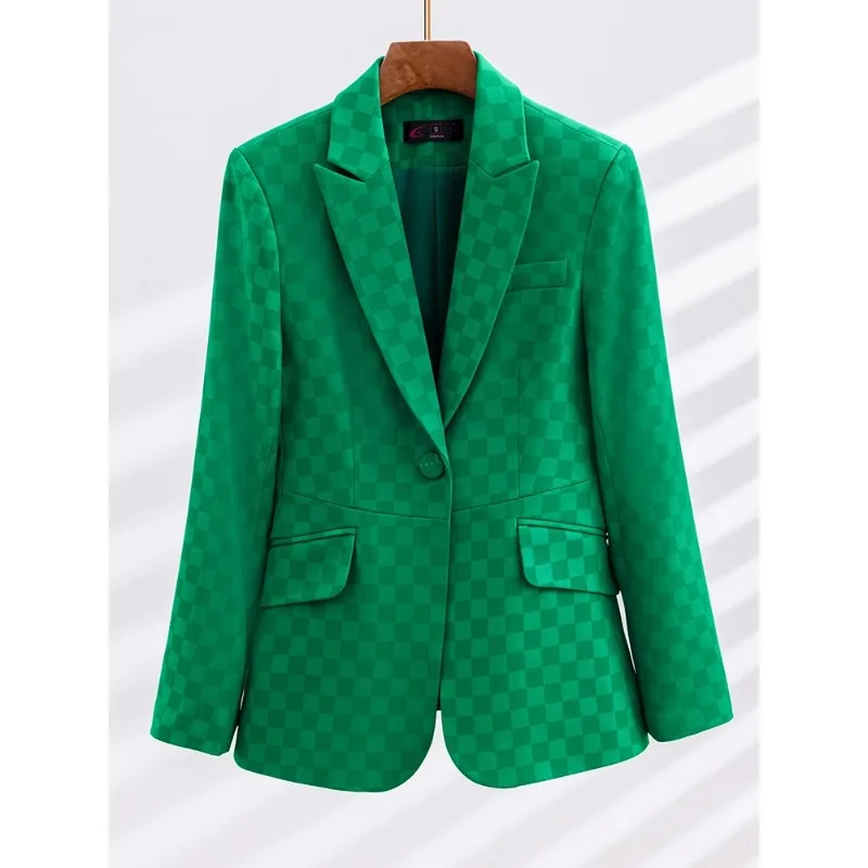 Chessboard Grid Suit Blazer para mujer, negro, verde, púrpura, a cuadros, oficina, dama, negocios, ropa de trabajo, chaqueta femenina, abrigo delgado de manga larga