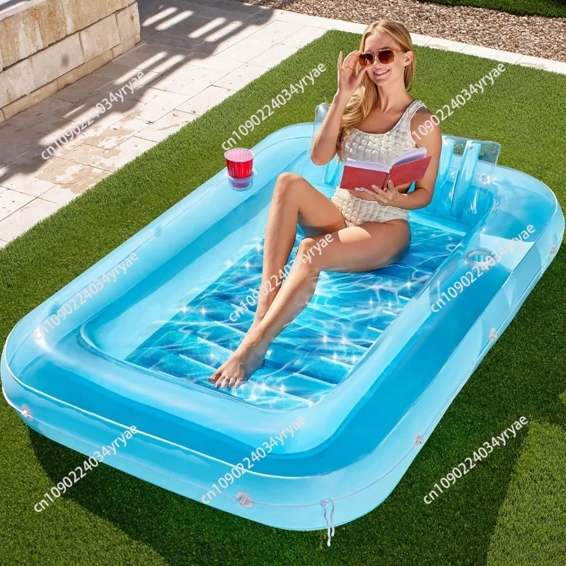 Plastic Inflatable Water Swimming Bed Mattress Float with Pillow PVC Inflatable Tanning Pool Suntan Tub