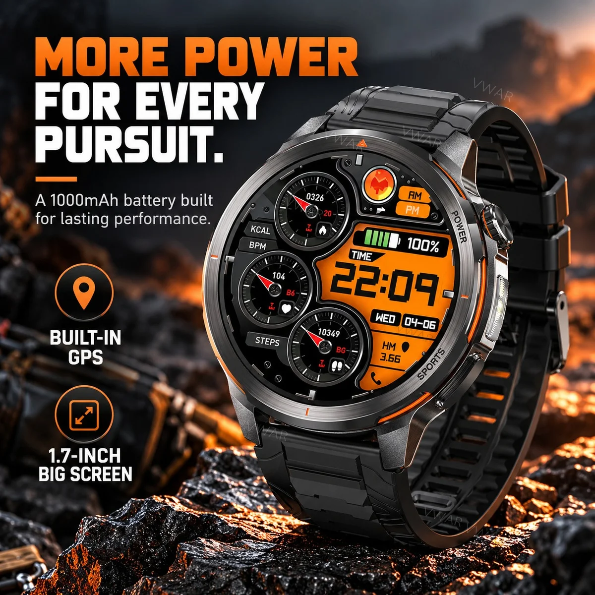 2026 New VWAR Runner2 GPS Smart Watch Built-in GPS 1100mAh Big Battery LED Flashlight Military Sports Smartwatch Men BT Call