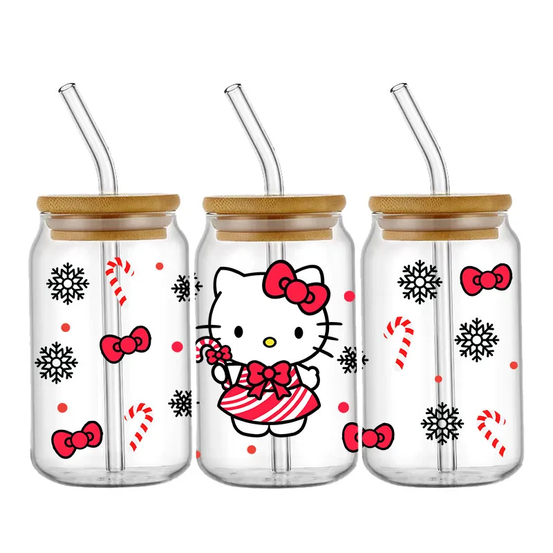 Miniso Hello Kitty Kuromis 16OZ UV DTF Cup Wraps Transfer Sticker For Glass Libbey Can Bottle Selfadhesive Washable DIY Custom