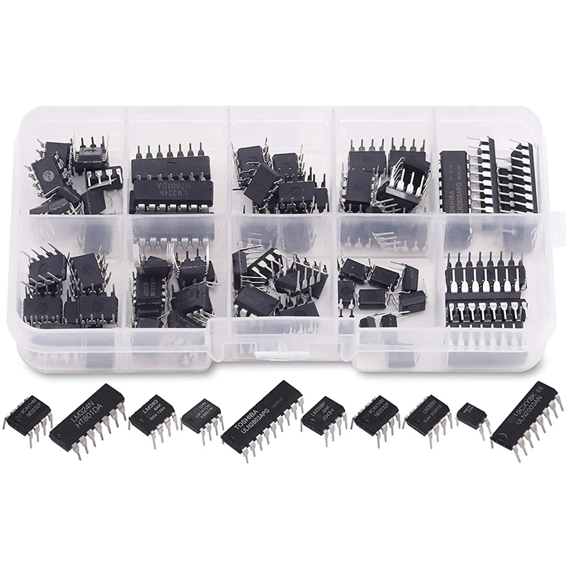 85 Pieces 10 Types Integrated Circuit Chip Assortment Kit, DIP IC Socket Set for Opamp Single Precision Timer Pwm