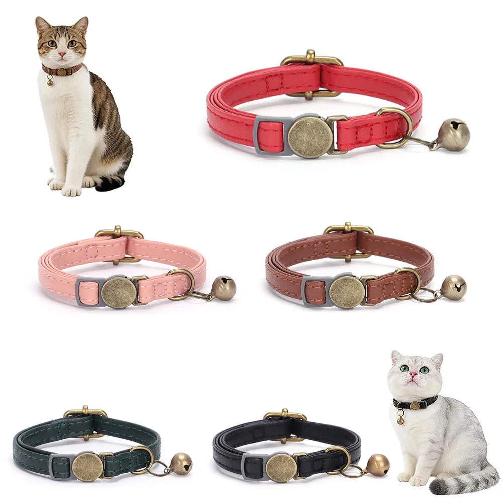 

Vintage Cat Collar for Boy Cats, Adjustable Breakaway Cat Collar with Bell, Soft PU Leather Collars for Kittens Small Pets