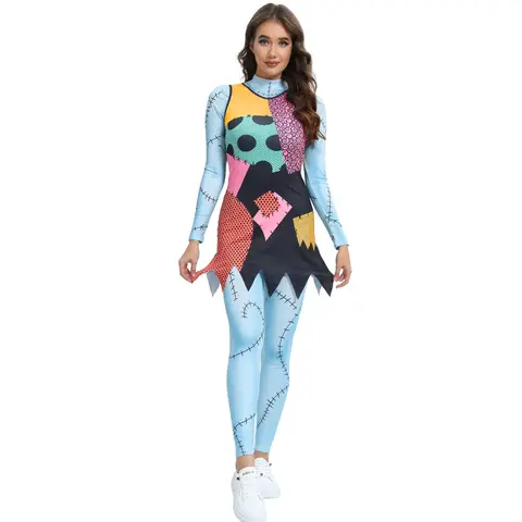 Halloween Anime film noël peur nuit Sally Cosplay Costume robe fête body ensemble Zentai femmes Halloween déguisement