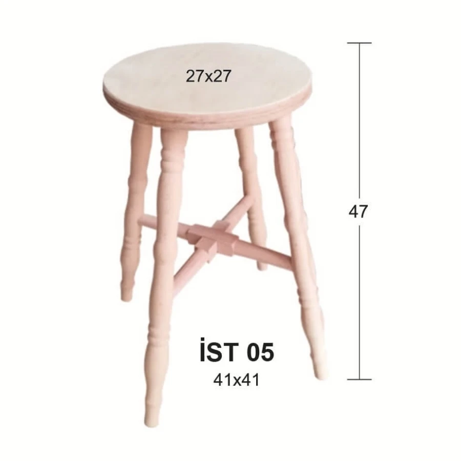 İST05 45cm Lathe Legged Stool, Raw Wood Mdf Stool