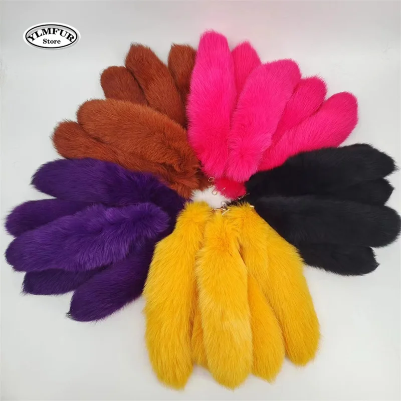 سلسلة مفاتيح بذيل فرو الثعلب الطبيعي للنساء ، سلاسل مفاتيح فروي ، إكسسوار جميل ، أنيق ، Y2K ، طول 35 ، #2