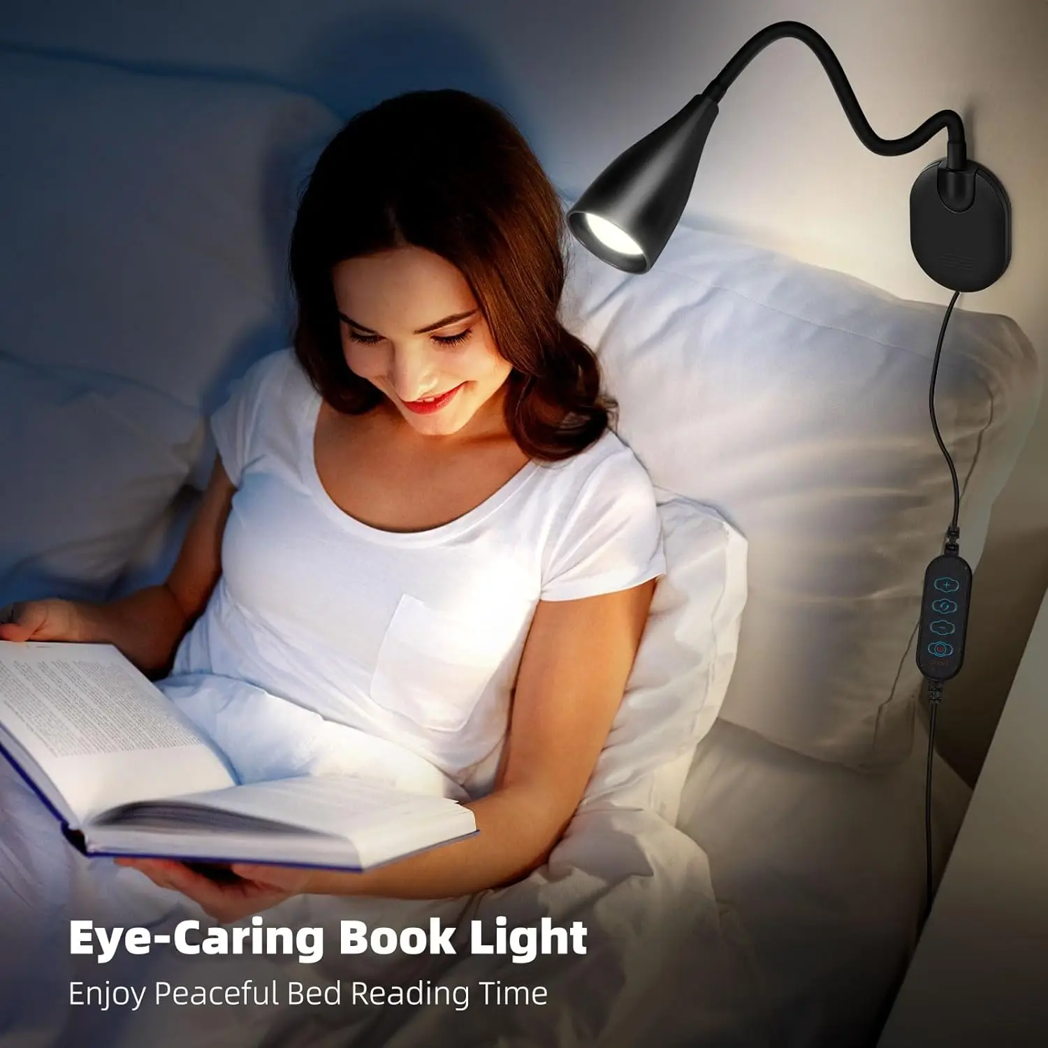 360° Flexible Gooseneck LED Wall Reading Light, 5 Color Dimmable Eye-Caring Bedside Lamp, Wall Mount Night Light for Bedroom