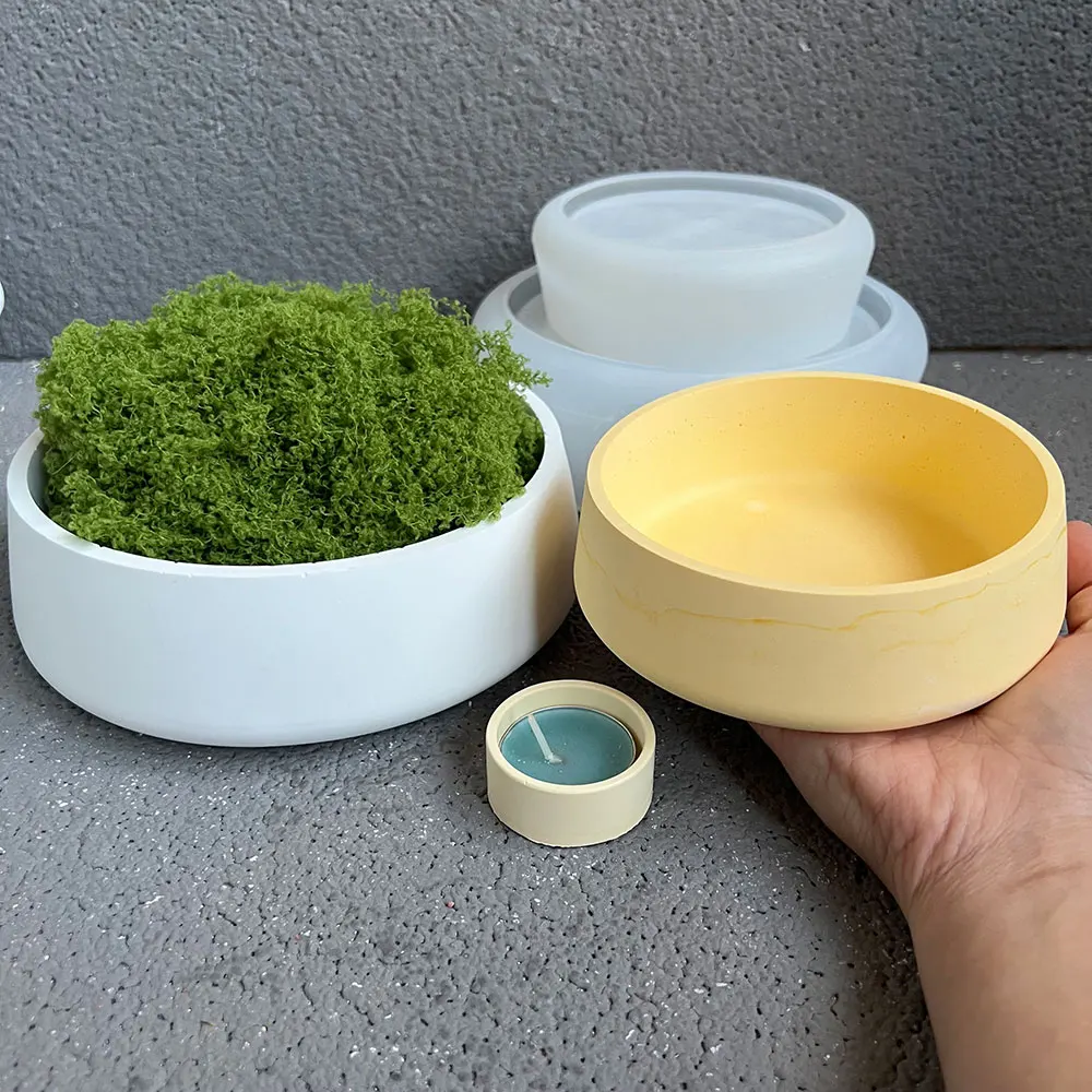Concrete Bowl Silicone Mold DIY Flower Pot Potted Container Striped Cement Candle Cup Terrazzo Planters Gypsum Resin Mold