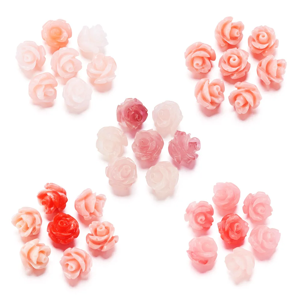 Rose Flower Synthetic Shell Beads Dyed Pink Blue Floral Loose Spacer Bead for Earring Necklace DIY Jewelry Making Supplies