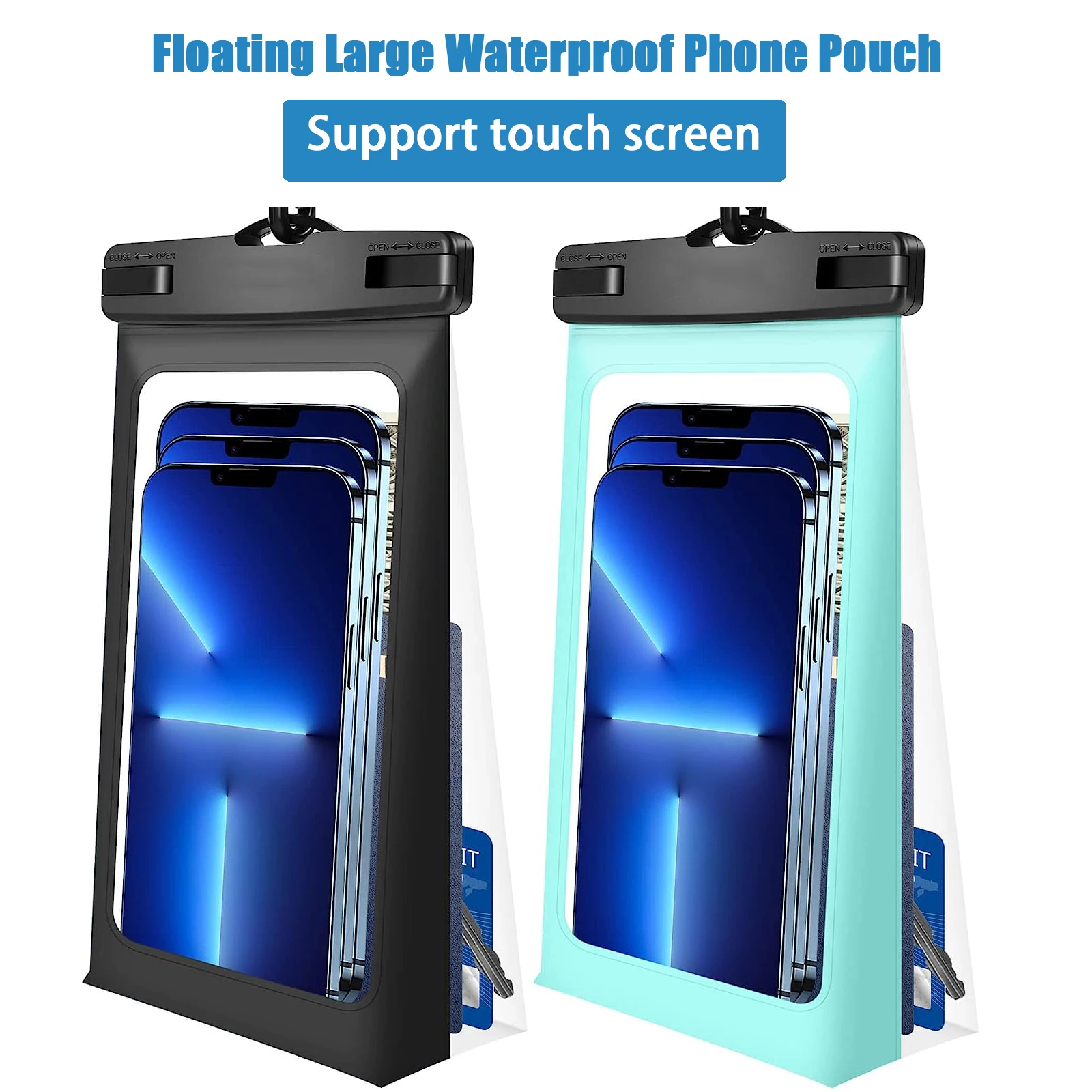 Large Floating Waterproof Bag Case Float Pouch Holder Phone Dry Bag with Lanyard Zip Lock Seal Swimming Pool for iPhone Samsung