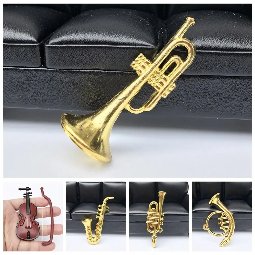 Miniature Model Mini Golden Trumpet Saxophone Plastic Saxophone Dollhouse Mini Musical Portable Gold