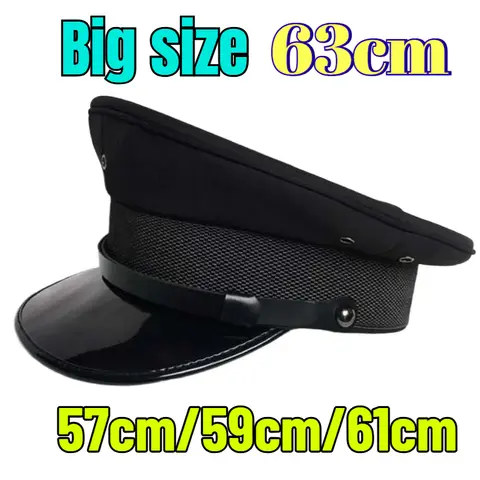 57/59/61cm Big Size Men Military Hats 63cm Germany Officer Visor Cap Big Head Navy Army Hat Cosplay Halloween Party Police Cap