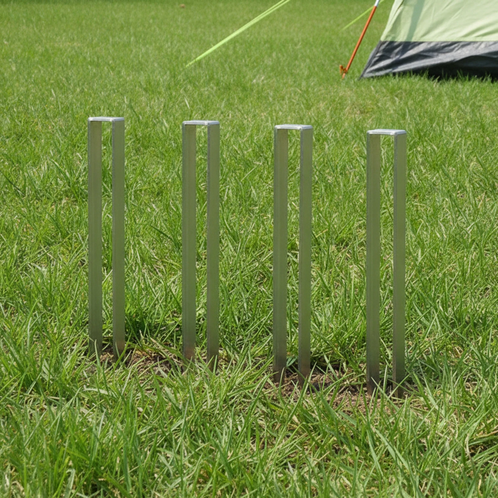 4 Pieces U-Shaped Ground Anchor Heavy Duty Metal Ground Peg Yard Stakes Multipurpose Anchors with Sharp Tip Pointed