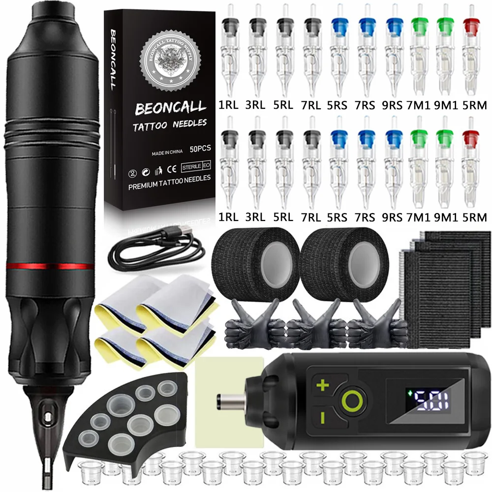 

Wireless Tattoo Machine Kit Rotary Machine Pen Set Mini Power Supply Battery With Cartridge Needles Tattoo Pen Kit Supplies