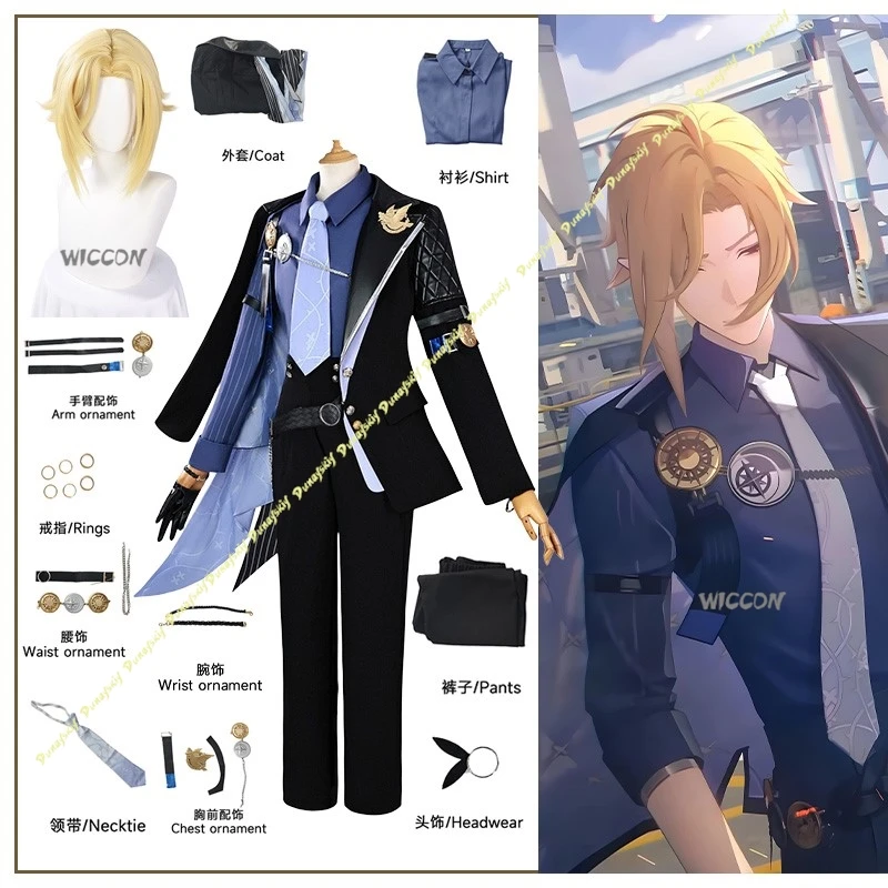 Costumi Cosplay Zenless Zone Zero Ragazzi Uomo Cappotto Camicia Hugo Vlad Cappotto Camicia Nero Pantaloni freddi Cravatta Copricapo Natale Halloween