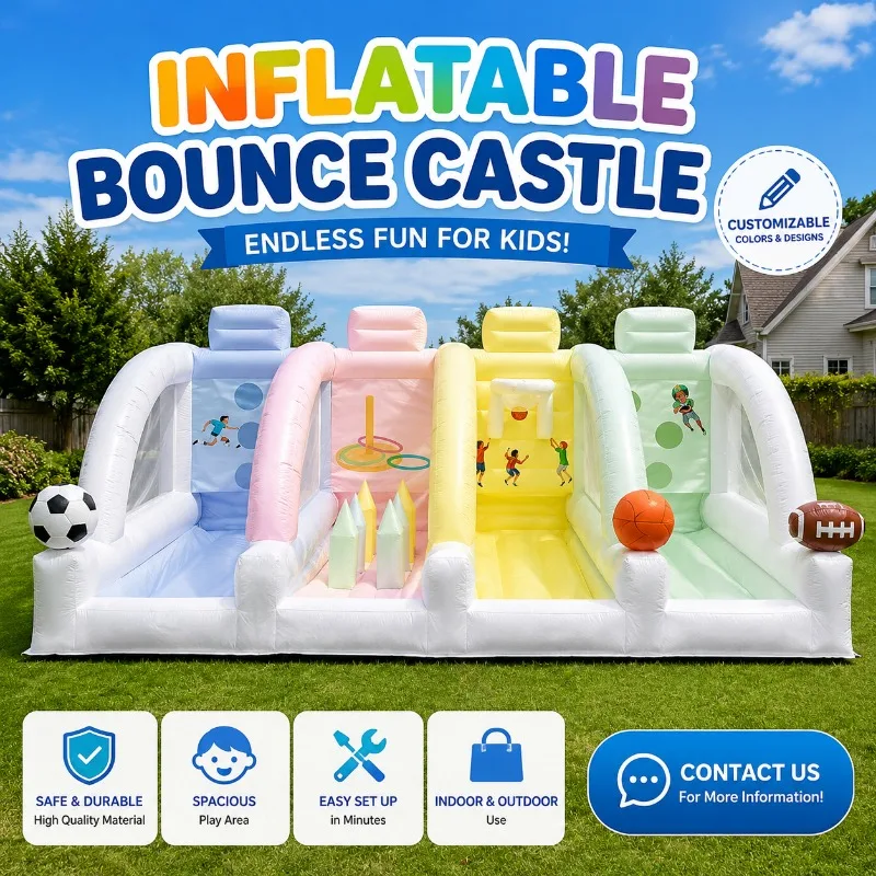 New 4‑in‑1 Inflatable Carnival Game Stall, PVC Soccer Basketball Competitive Game, Easy To Set Up for Outdoor Backyard Events