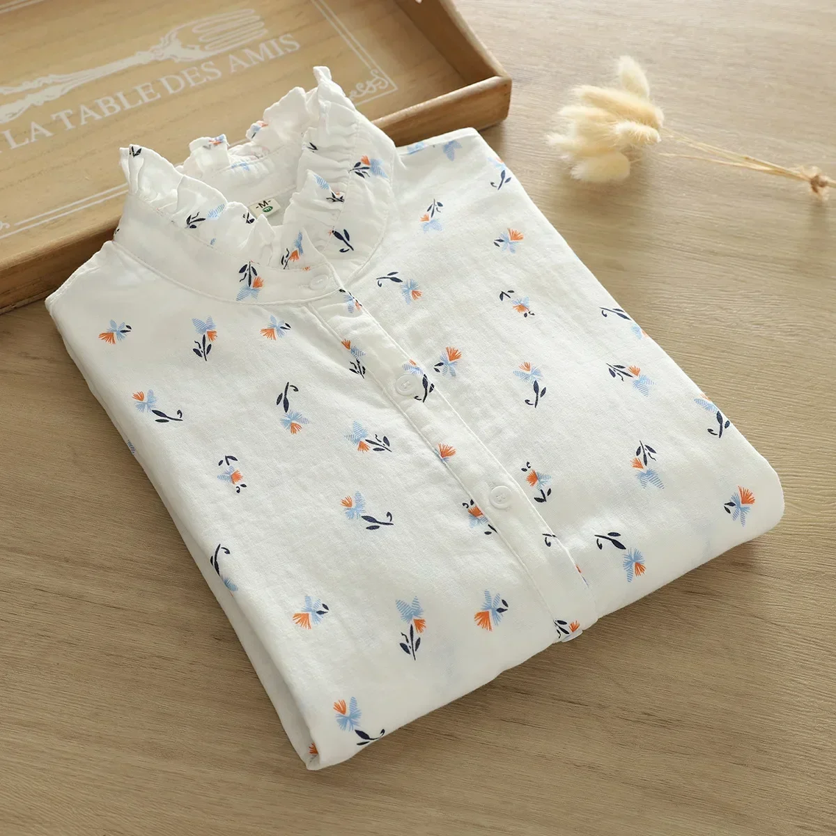 

Новая женская блузка с цветочным принтом 2024 года, брендовая, элегантная, повседневная, с длинным рукавом, из хлопковой пряжи, белая, 15 цветов