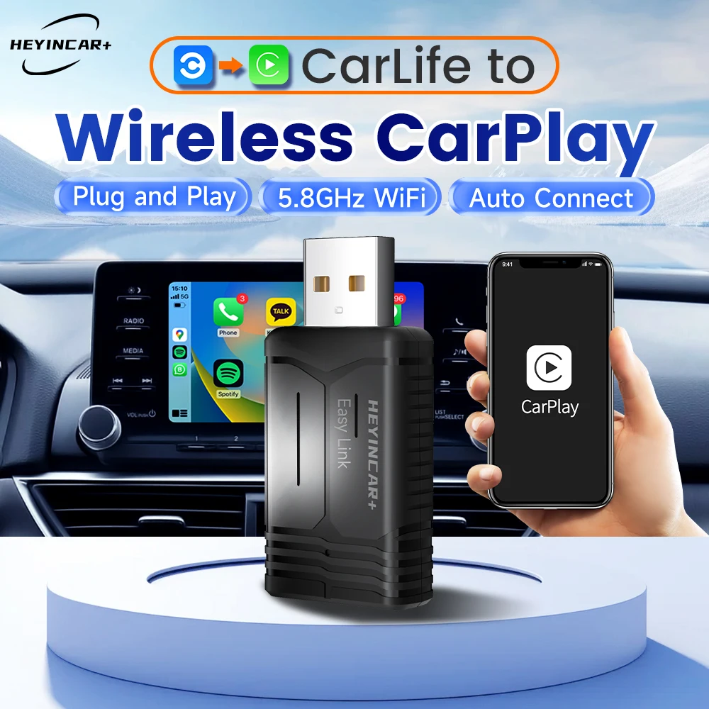 HEYINCAR Baidu CarLife a caja CarPlay inalámbrica para Hyundai Kia Honda Toyota BAIC FAW GAC Hongqi Spotify Yandex mapas de navegación