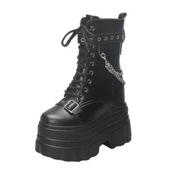 Fashion Retro 10CM Genuine Leather Wedge Pumps High Brand Hollow Summer Ankle Boots Women Platform Sandals Fashion Buckle Shoes