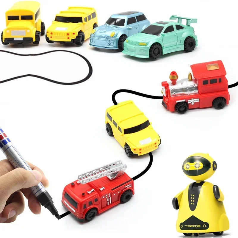 Magic Pen Inductive Car Truck Follow Any Drawn Black Line Track Mini Car Toys Engineering Vehicles Educational Toys