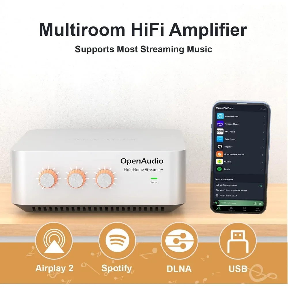 Streamer+: Multi-Room Streamer Amplifier | with Airplay2, Spotify Connect, DLNA | HDMI ARC, Optical, RCA, USB