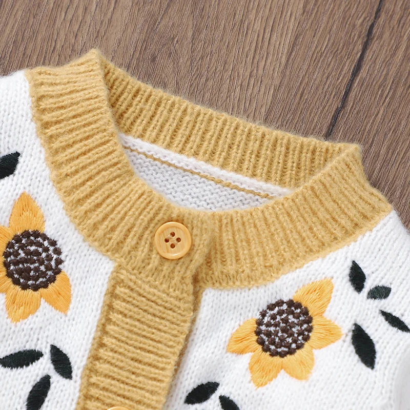 Newborn Baby Romper Knit Infant Girl Boy Jumpsuit Cute Sunflower Autumn Kid Clothes Child Overalls 0-18M Outfit Warm Long Sleeve