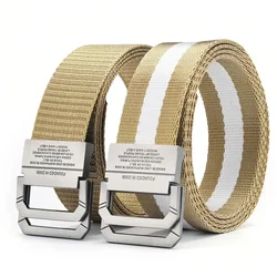 3.8X125cm Double Loop Buckle Canvas Belt Men's Cargo Pants  Training Students Korean Version Versatile Jeans Belt Women