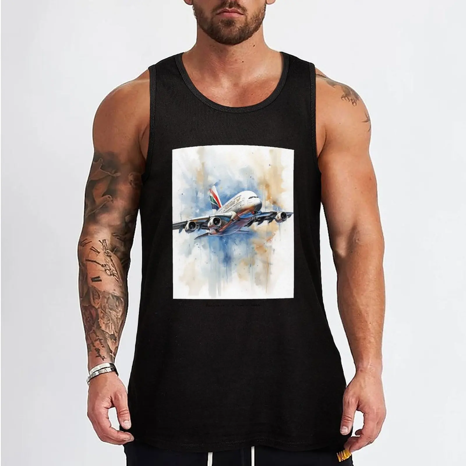 Emirates A380 2008 Airbus Super jumbo Jet A380 Art Art Gift Tank Top plain t-shirt Fitness men clothing