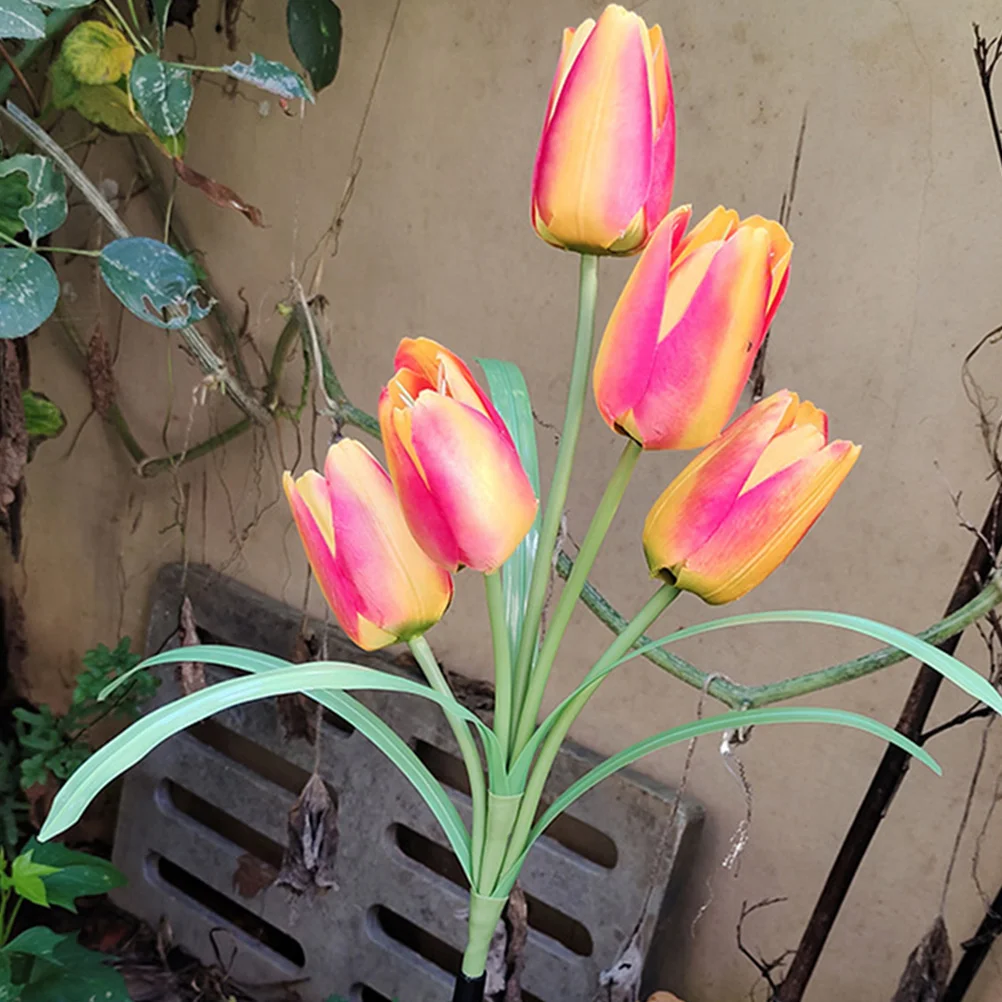 5 teste luci ad energia solare design unico a tulipano lampada da prato a risparmio energetico decorazione da giardino percorso esterno vialetto L