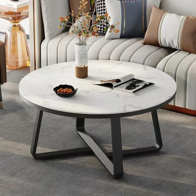 for Rock Slab Round Coffee Table Light Luxury Modern Small Apartment Living Room Household Italian Single Round Table Simple
