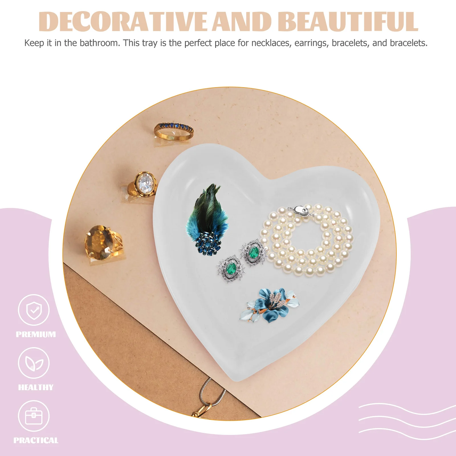 

Ceramic Heart Ring Holder Jewelry Tray Storage Dish Organizer for Necklaces Bracelets Home Use Jewelry Plate