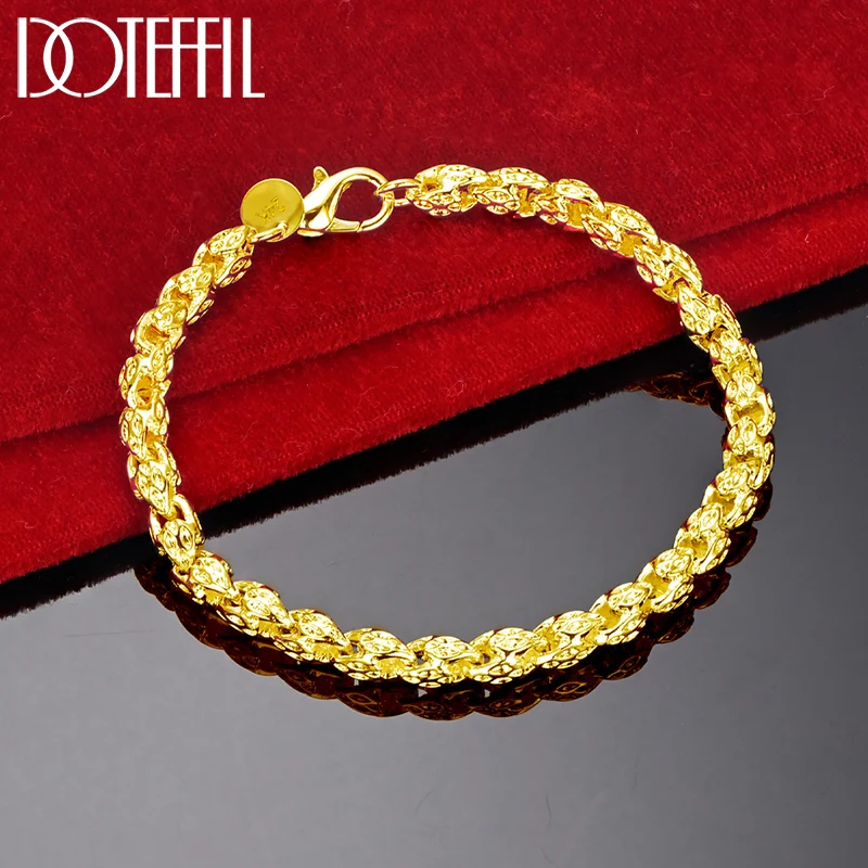 

DOTEFFIL 18K Gold Faucet Chain Bracelet For Women Man Wedding Engagement Party Fashion Jewelry