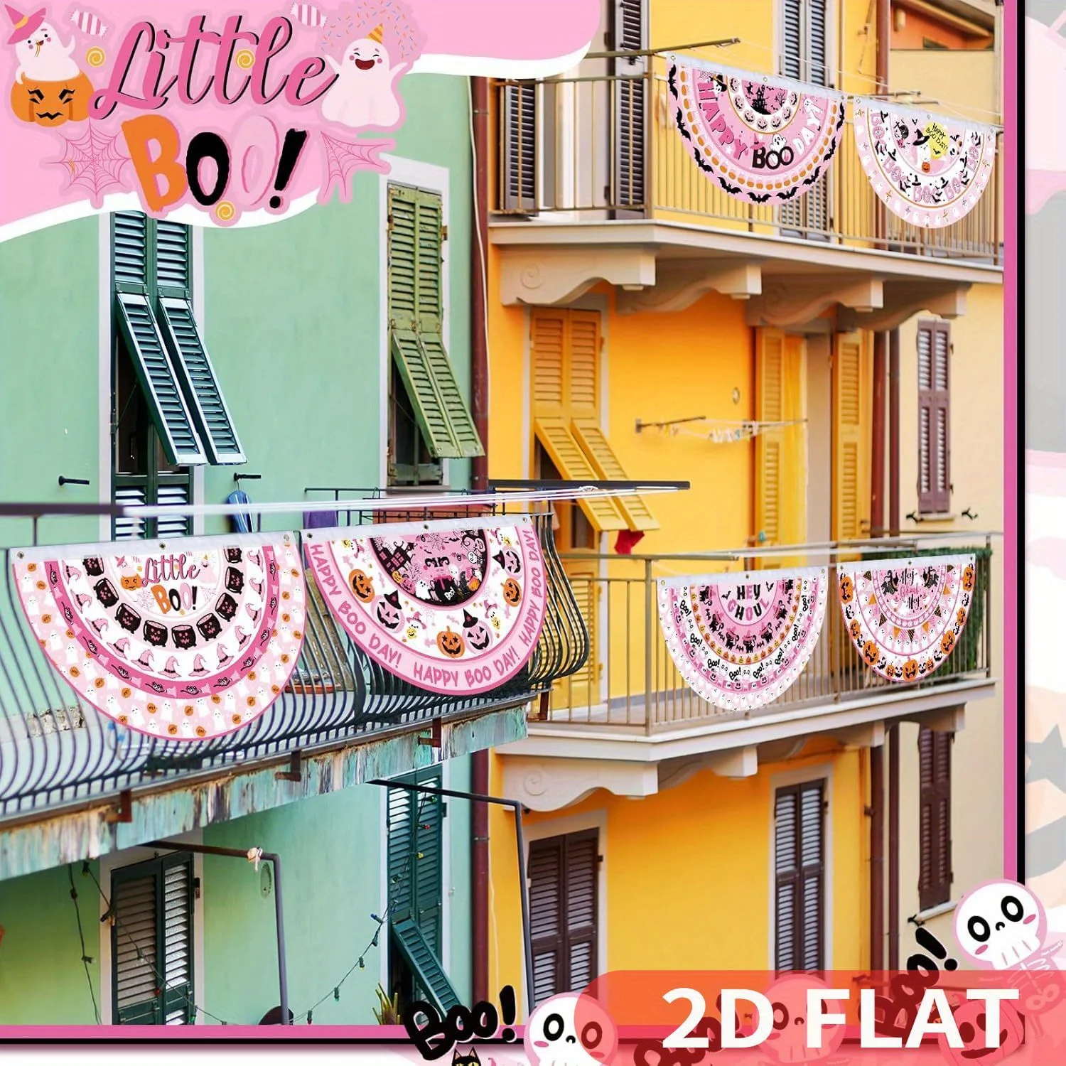 6 Pcs 2D FLAT Halloween Carnival Clown Fan Bunting Flag Banner, 3x1.5ft(90x45cm) Welcome to The Carnival Garden Half Fan Banner