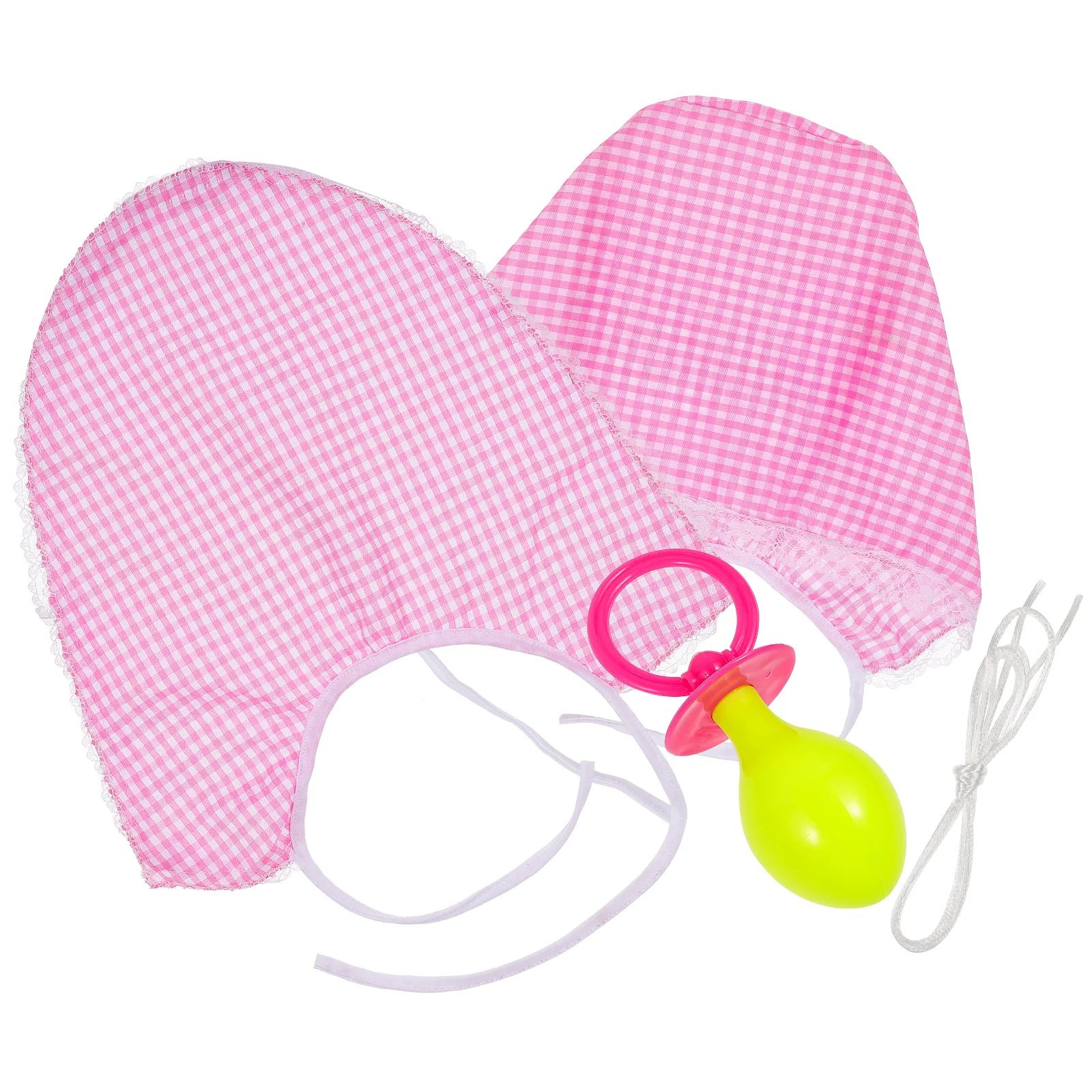 3 Pcs Funny Adults Cosplay Baby Pacifier Bib Hat Set Party Funny Props Baby Kids Accessories Kit (Pink)