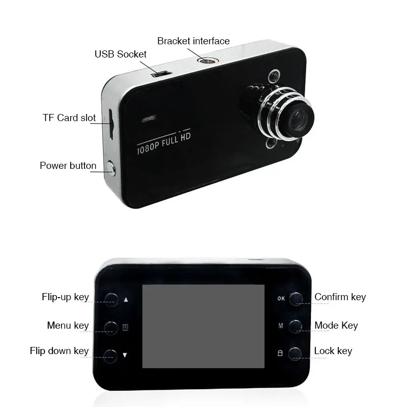 K6000 HD 1080P dash cam with light night vision car surveillance camera