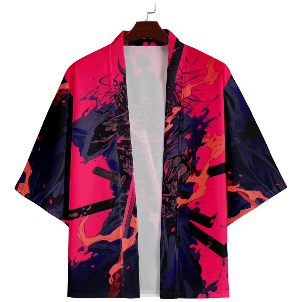 Verão praia japonês cosplay quimono harajuku guerreiro impressão camisa haori moda yukata feminino masculino robe