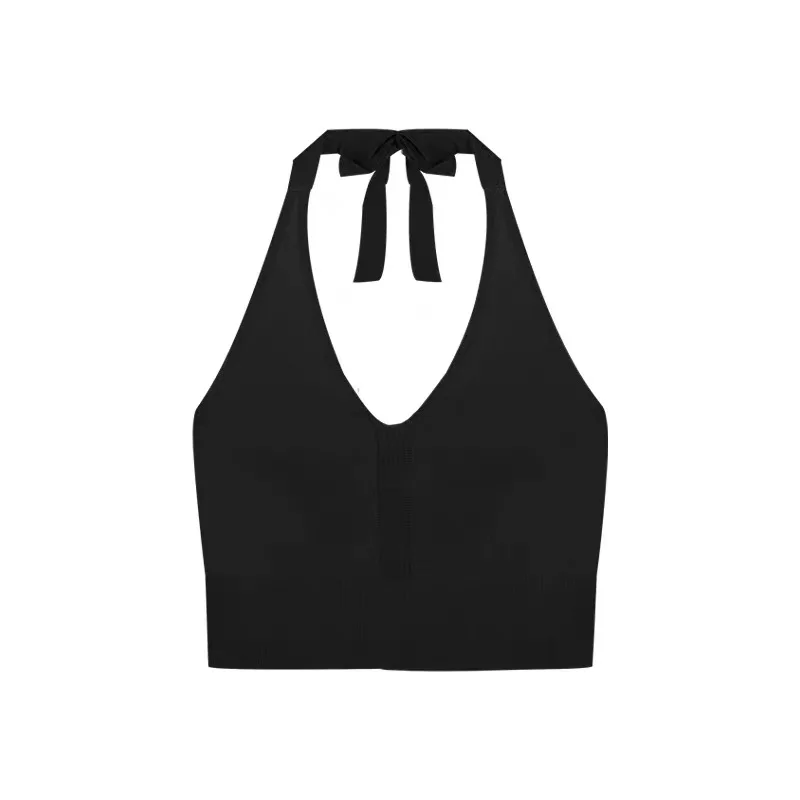 HELIAR Women V-Neck Sexy Tops Cross Halter Tops Knitted Y2K Tops Women Solid Crop Tops Women Camis INS Hot Tops 2024 Summer