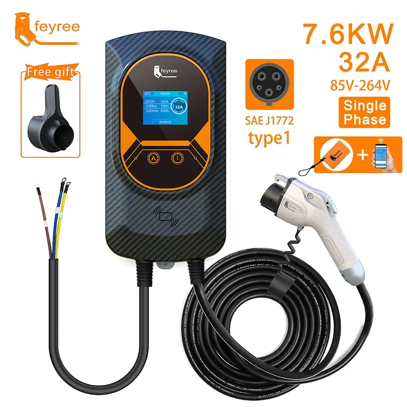 feyree EV Charger Type1 EVSE Wallbox 32A 7.6KW 40A 9.6KW 50A 12KW  1Phase  j1772 Adapter APP Control for Electric Vehicle Car