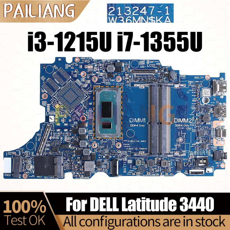 For DELL Latitude 3440 Notebook Mainboard 213247-1 i3-1215U i7-1355U 0W53N6 0MTT91 Laptop Motherboard Full Tested