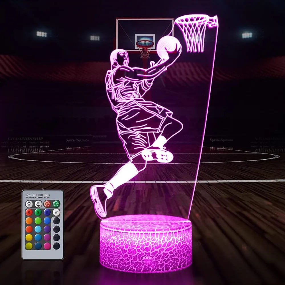 Children\'s Basketball Night Light 3D Illusion Light 16 Color With Remote Control LED Light Dimmable Christmas Gift